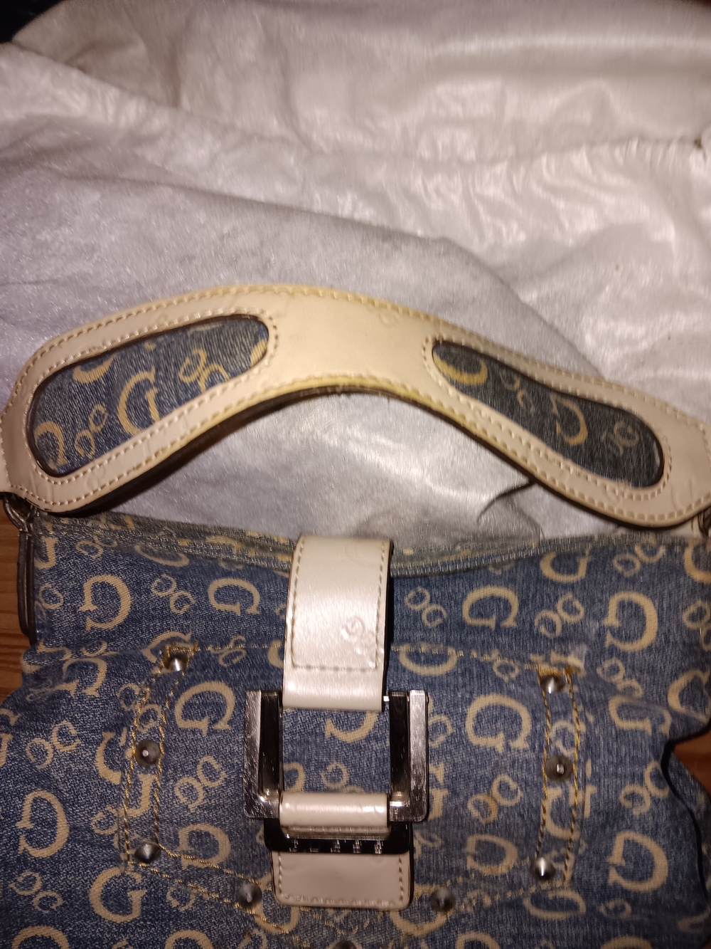 Guess Denim Monogram Shoulder Bag - Picture 4 of 6